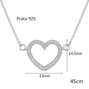 Gargantilha Coração Cravejado em Prata 925 45cm Design Inspirador