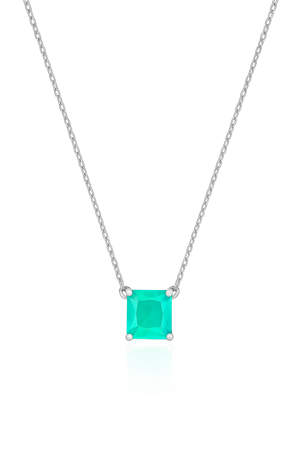 Colar Carrê com Zircônia Turmalina 8x8 mm – Prata 925 | 42cm + Extensor