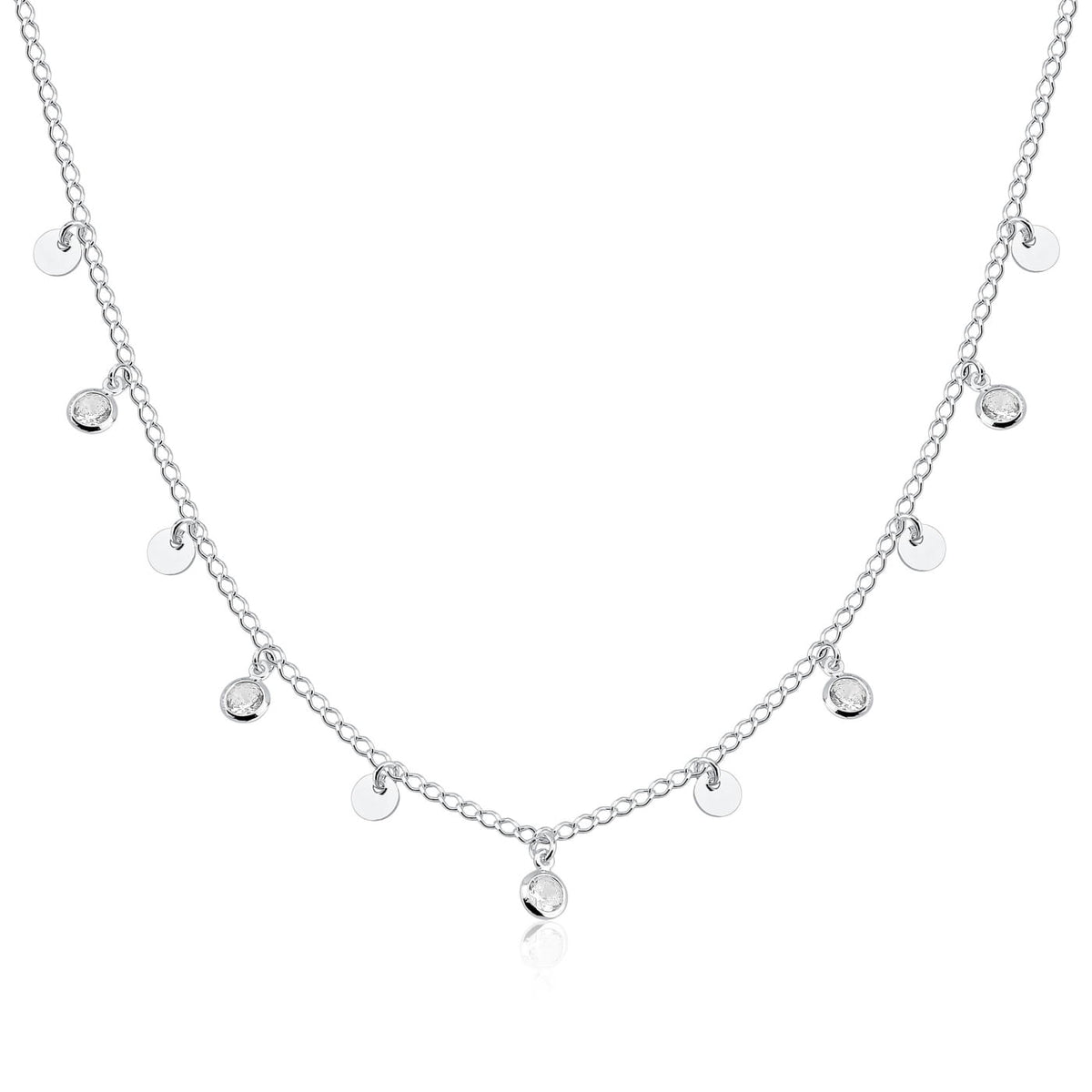 Colar Choker Chapinha Lisa e Zircônia Cristal – Prata 925 - 35cm + Extensor