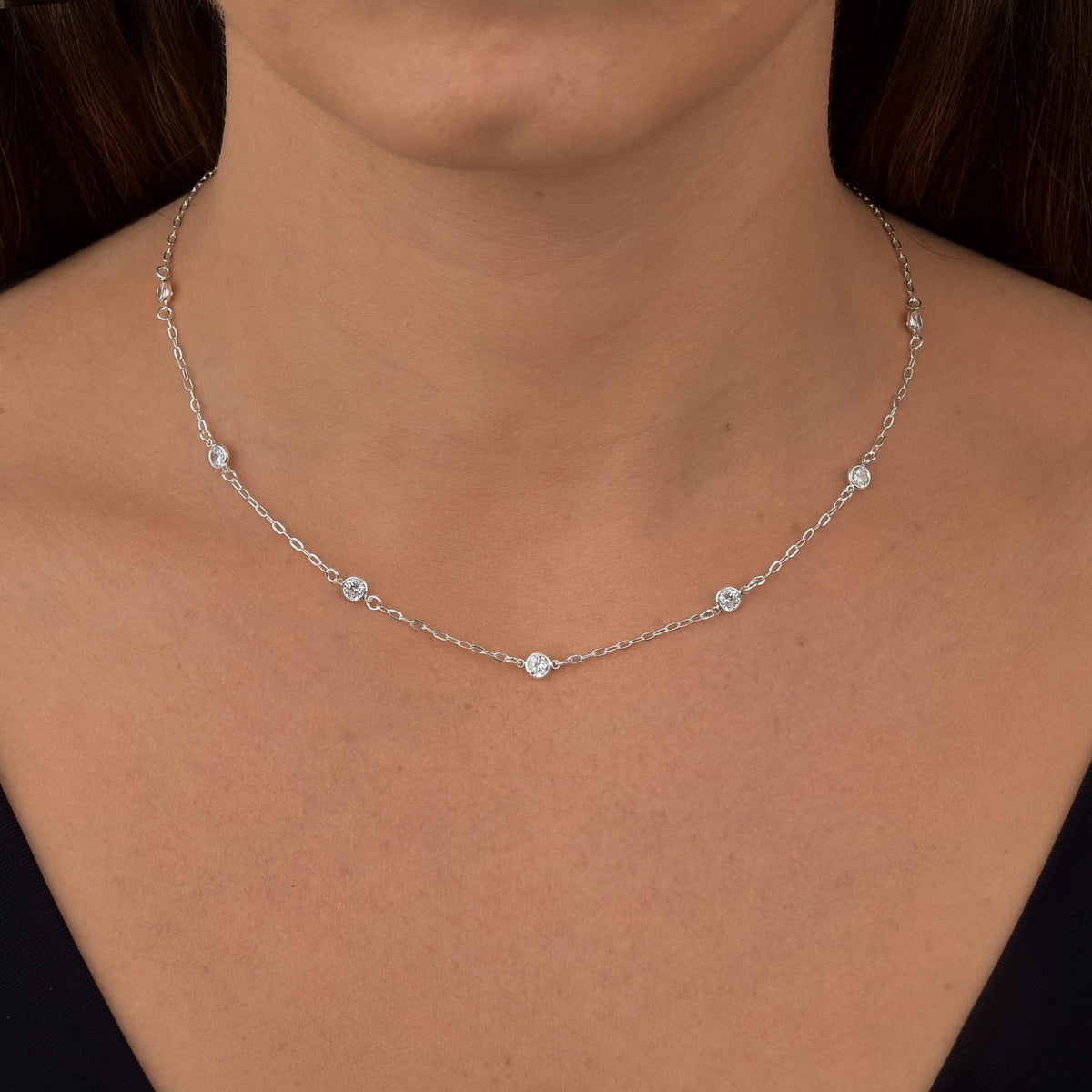 Colar Choker Elos com Zircônia Cristal em Prata 925 – 35cm + Extensor