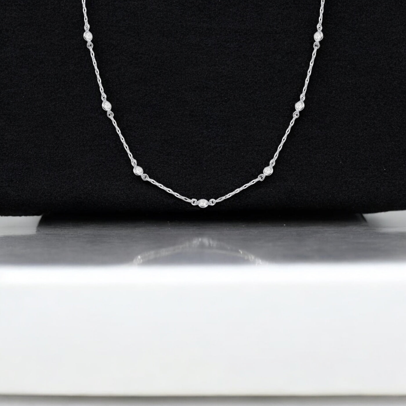 Colar Choker Elos com Zircônia Cristal em Prata 925 – 35cm + Extensor