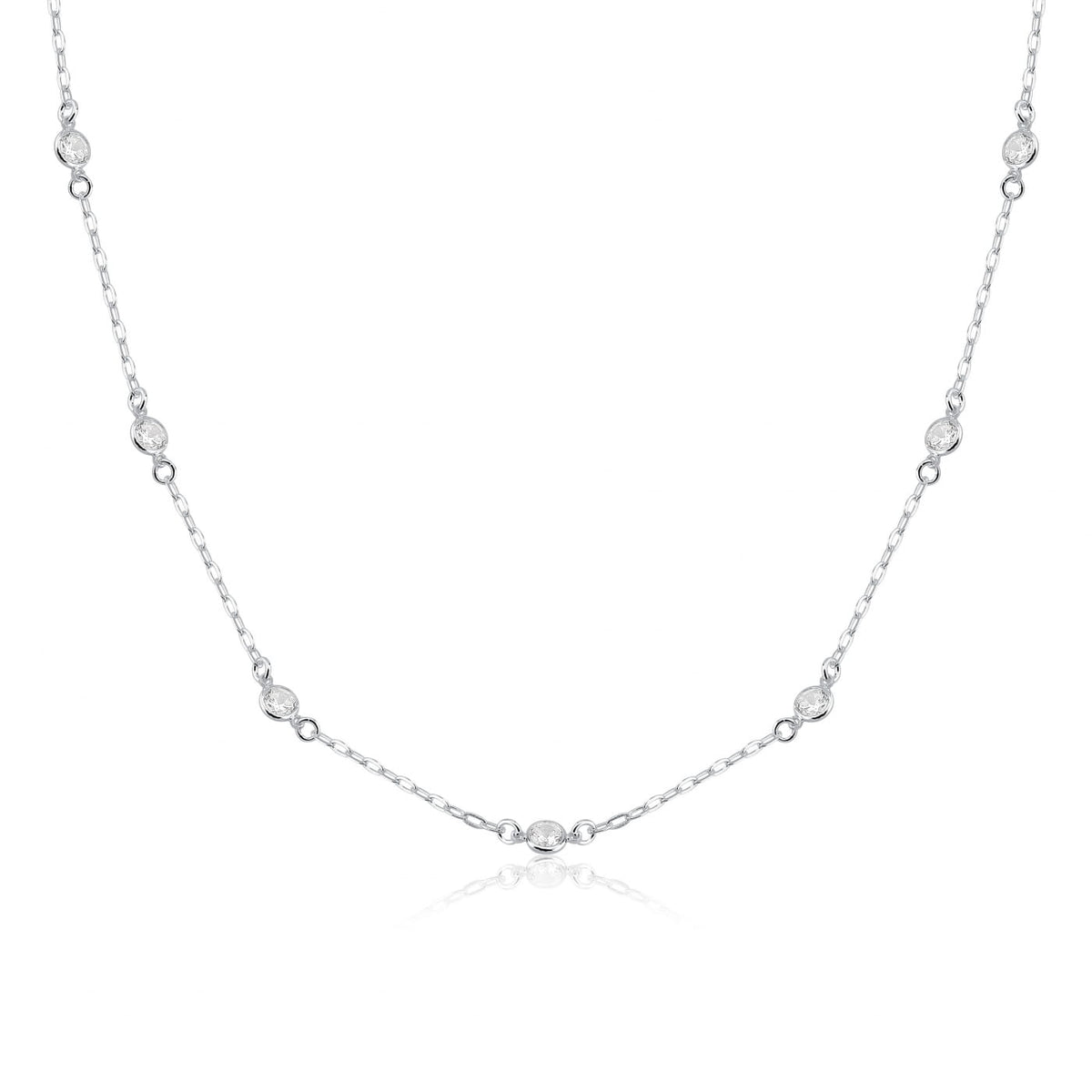 Colar Choker Elos com Zircônia Cristal em Prata 925 – 35cm + Extensor