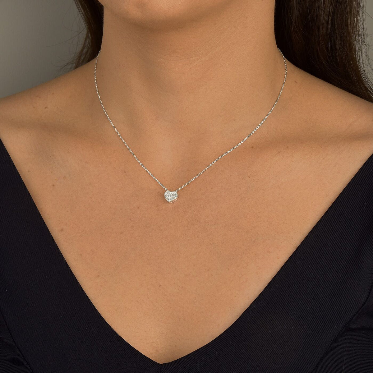 Colar Coração Cravejado com Micro Zircônias – Prata 925 | 40cm + Extensor