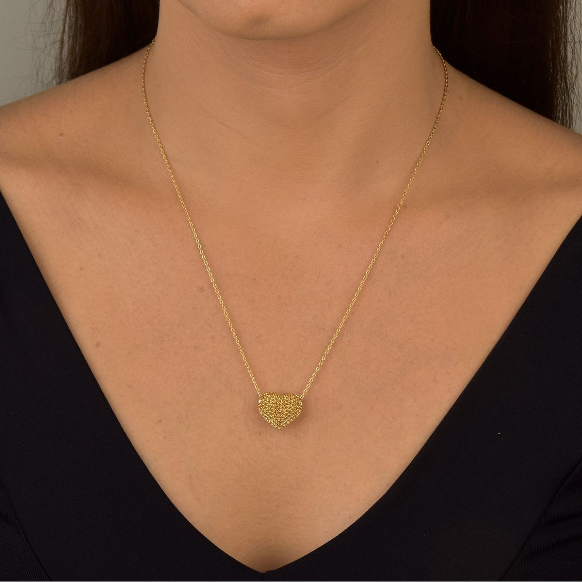 Colar Coração Impressão 3D Folheado a Ouro 18K – 45cm + 5cm