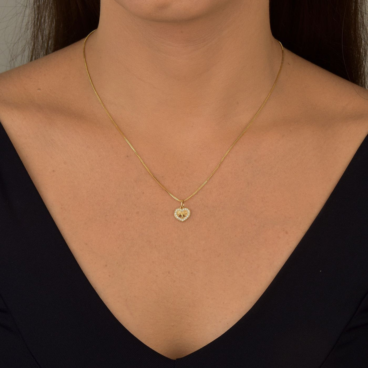 Colar Coração Árvore da Vida com Zircônias – Folheado a Ouro 18K 45cm + 5cm