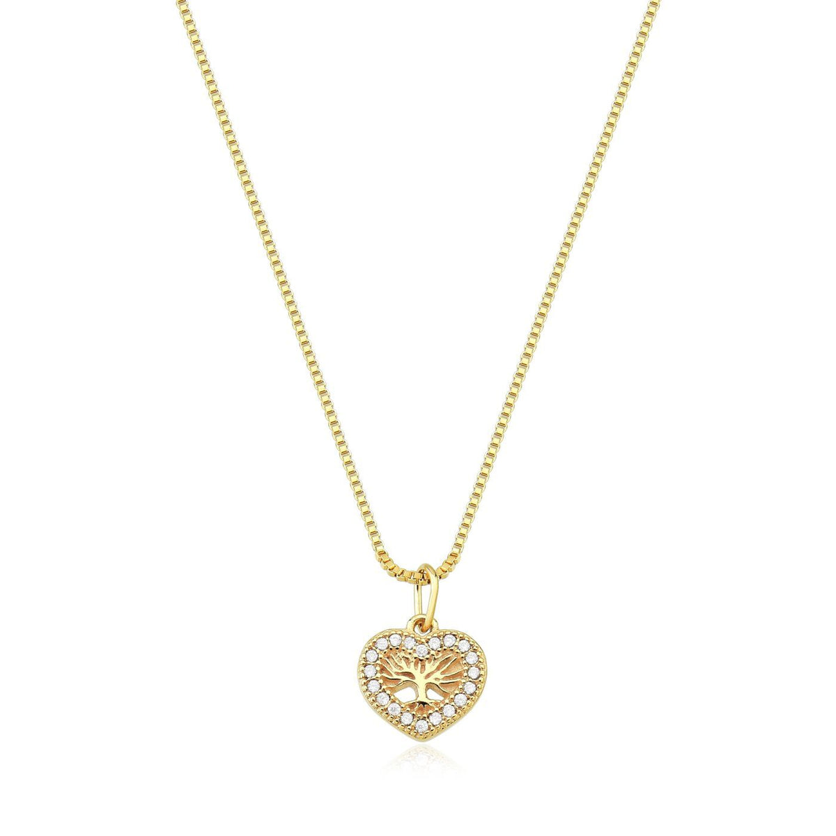 Colar Coração Árvore da Vida com Zircônias – Folheado a Ouro 18K 45cm + 5cm