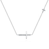 Colar Duas Cruzes com Zircônia Cristal em Prata 925 – 40cm + Extensor