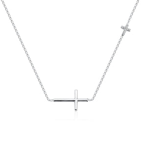 Colar Duas Cruzes com Zircônia Cristal em Prata 925 – 40cm + Extensor