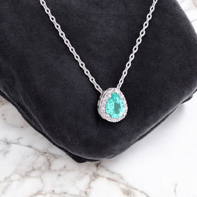 Colar Halo Ring Gota Aqua Marine – Zircônia 6x8 mm em Prata 925 | 45cm + Extensor