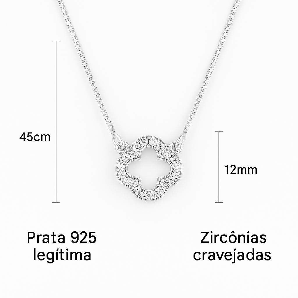 Colar Inspiração Trevo Cravejado Vazado Prata 925