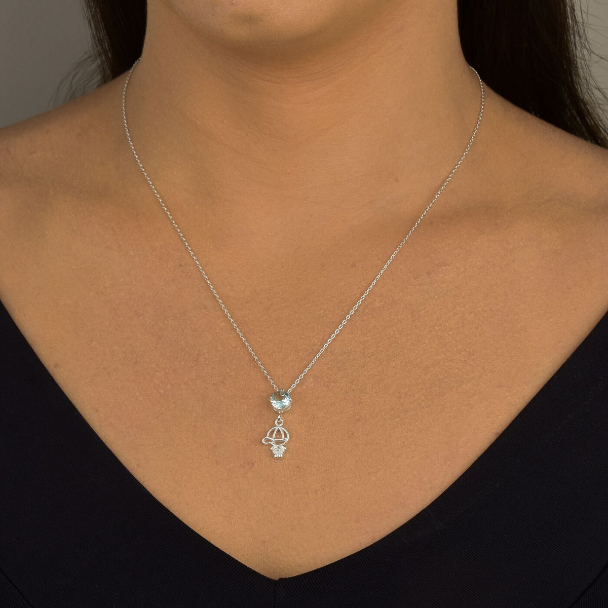 Colar Menino com Zircônia Aquamarine 6mm – Prata 925 | 40cm + Extensor