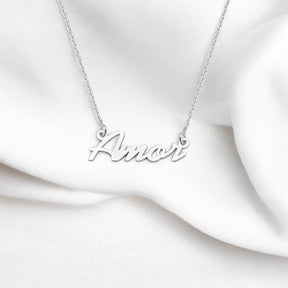 Colar Palavra Amor em Prata 925 com Resina Preta – 42cm + Extensor