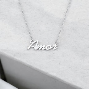 Colar Palavra Amor em Prata 925 com Resina Preta – 42cm + Extensor