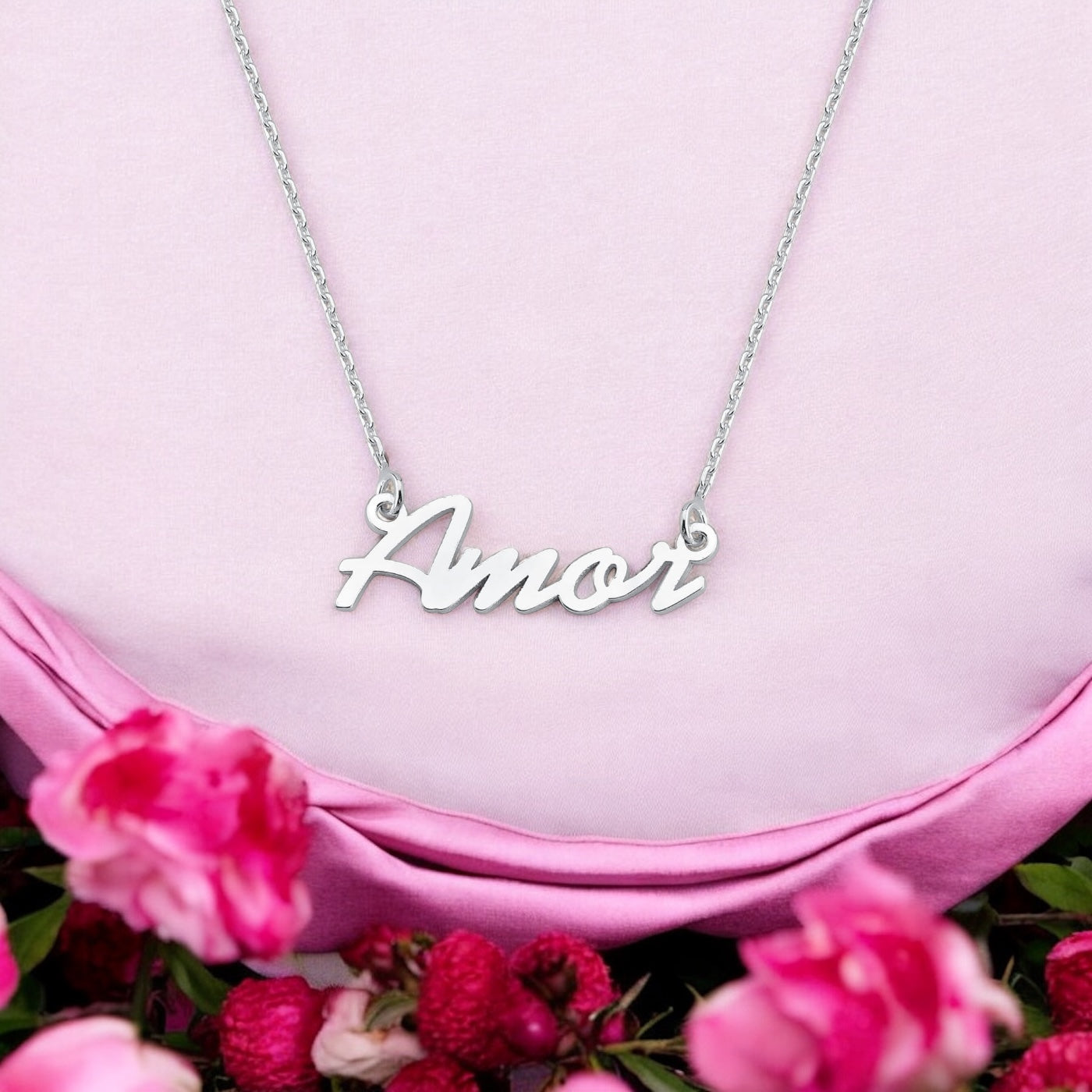 Colar Palavra Amor em Prata 925 com Resina Preta – 42cm + Extensor