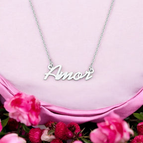 Colar Palavra Amor em Prata 925 com Resina Preta – 42cm + Extensor