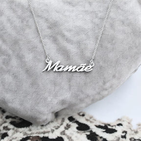 Colar Palavra Mamãe em Prata 925 com Resina Preta – 42cm + Extensor