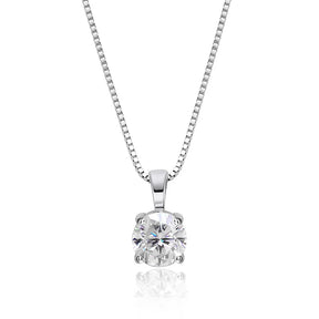 Colar Solitário Moissanite Brilho Clássico em Prata 925 com Ouro Branco 18k