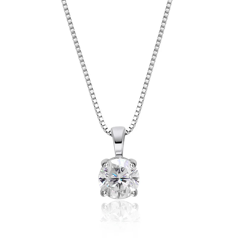 Colar Solitário Moissanite Brilho Clássico em Prata 925 com Ouro Branco 18k