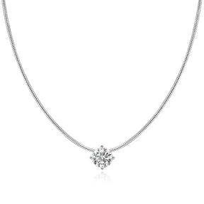 Colar Solitário Moissanite em Prata 925 com Ouro Branco 18k