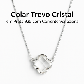 Colar Trevo Cristal Prata 925 Elegante e Sofisticado