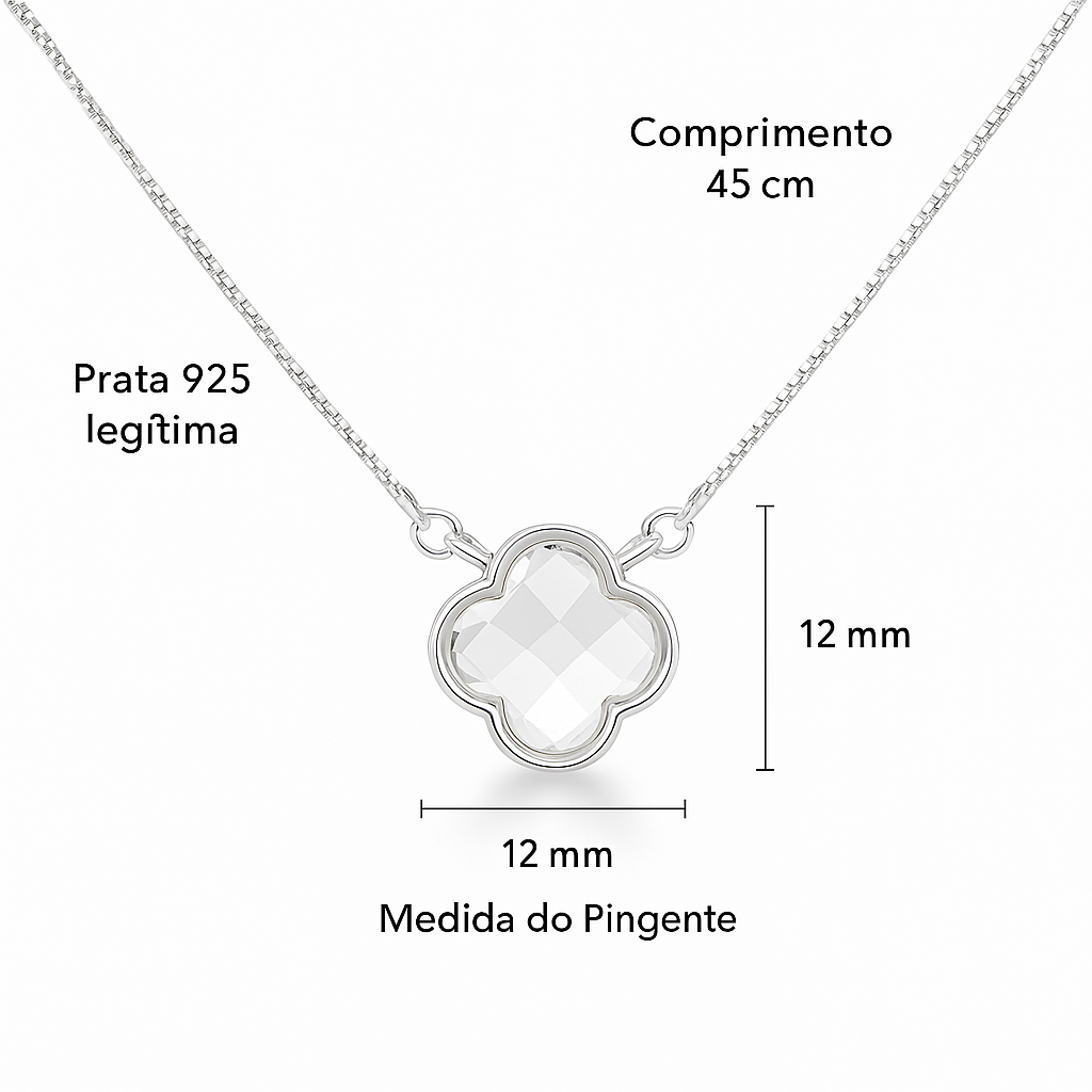Colar Trevo Cristal Prata 925 Elegante e Sofisticado