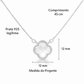 Colar Trevo Cristal Prata 925 Elegante e Sofisticado