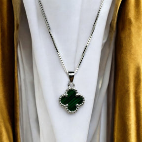 Colar Trevo Malaquita Prata 925 Legítima Elegante e Sofisticado