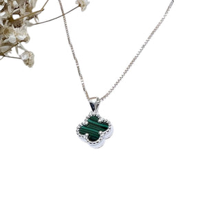 Colar Trevo Malaquita Prata 925 Legítima Elegante e Sofisticado