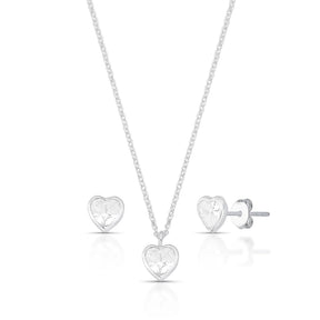 Conjunto Prata 925 com Coração Cristal - Gargantilha e Brincos