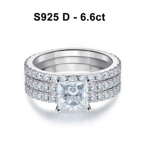 Conjunto de Anéis Moissanite Princess Glow em Prata 925 com Ouro Branco 18k