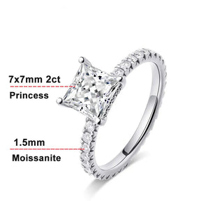 Conjunto de Anéis Moissanite Princess Glow em Prata 925 com Ouro Branco 18k