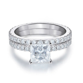 Conjunto de Anéis Moissanite Princess Glow em Prata 925 com Ouro Branco 18k