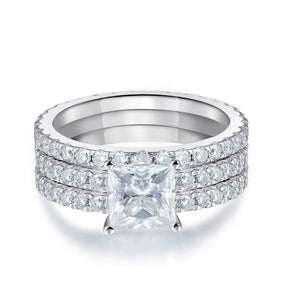 Conjunto de Anéis Moissanite Princess Glow em Prata 925 com Ouro Branco 18k
