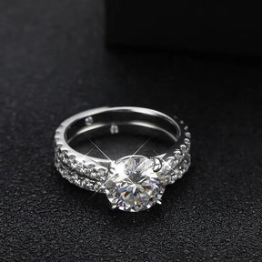 Conjunto de Anéis Moissanite para Noivas em Prata 925 com Ouro Branco 18k
