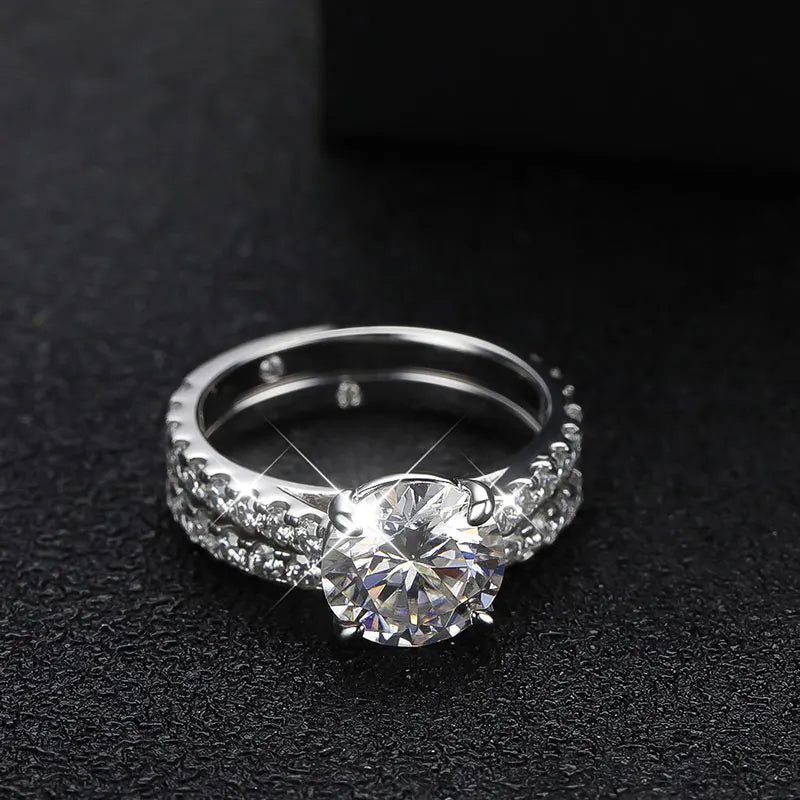Conjunto de Anéis Moissanite para Noivas em Prata 925 com Ouro Branco 18k