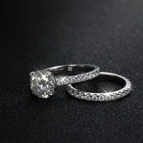 Conjunto de Anéis Moissanite para Noivas em Prata 925 com Ouro Branco 18k