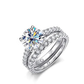 Conjunto de Anéis Moissanite para Noivas em Prata 925 com Ouro Branco 18k