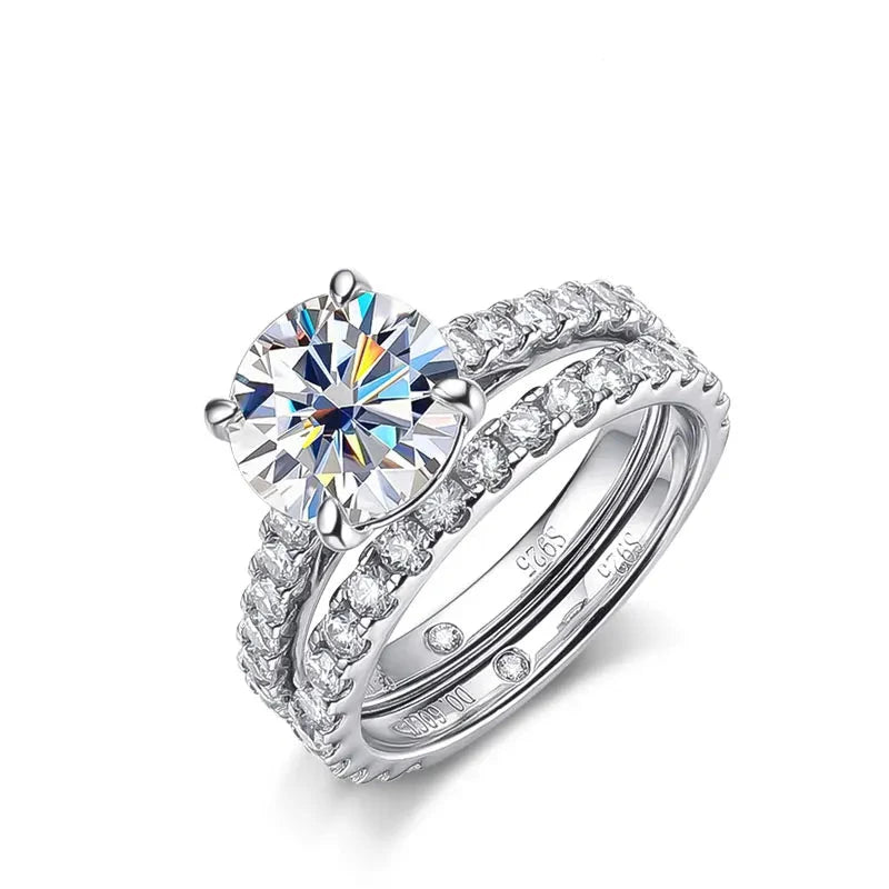 Conjunto de Anéis Moissanite para Noivas em Prata 925 com Ouro Branco 18k