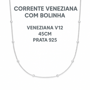Corrente Veneziana V12 com Bolinha de Prata 925 45cm