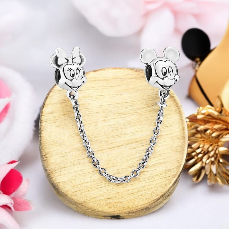 Corrente de Segurança Disney Mickey e Minnie em Prata 925