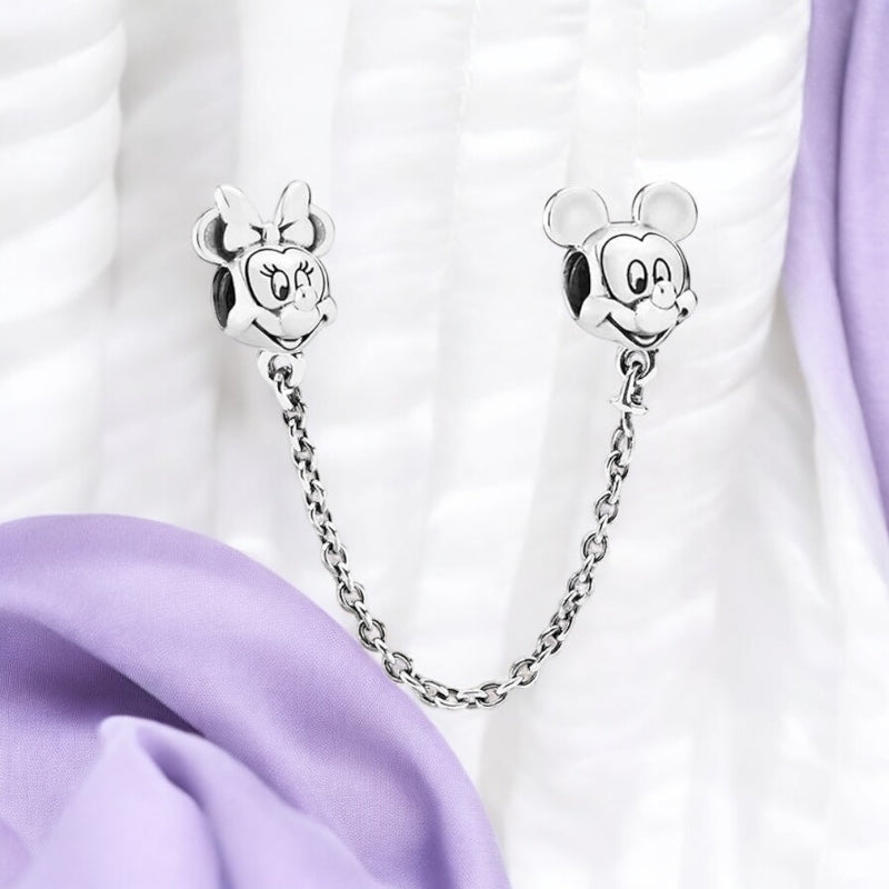 Corrente de Segurança Disney Mickey e Minnie em Prata 925