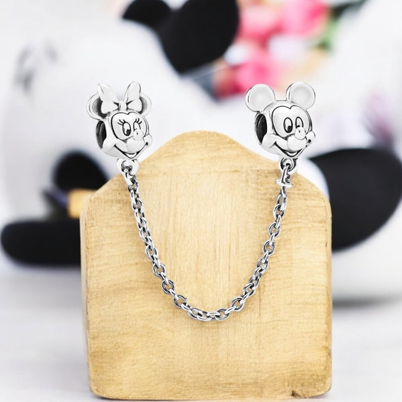 Corrente de Segurança Disney Mickey e Minnie em Prata 925