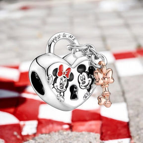 Berloque Cadeado do Amor Mickey e Minnie em Prata 925