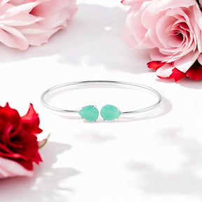 Bracelete Beleza Clássica Pedra Gota Turquesa 8x10 mm Prata 925
