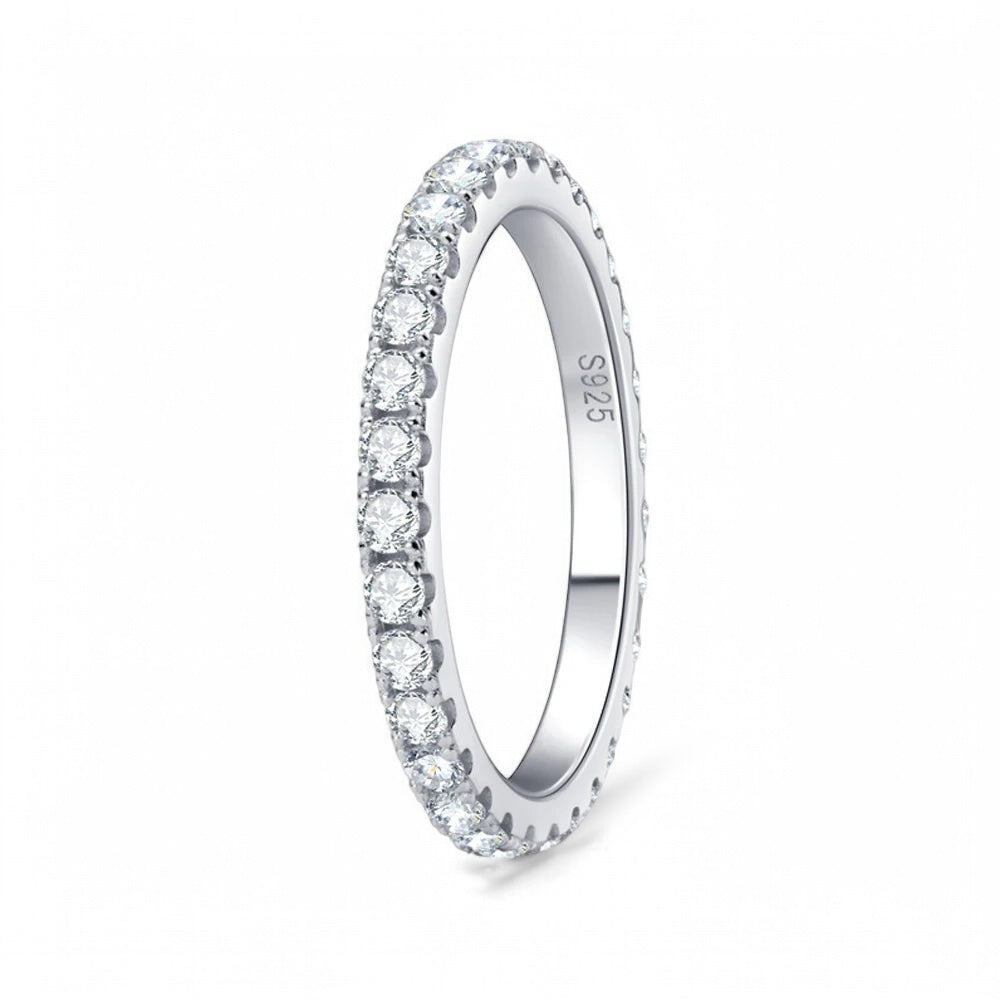 Anel Eternity Completo Moissanite VVS1 Prata 925 com Ouro Branco 18k