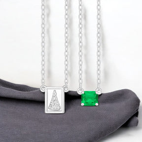 Escapulário Nossa Senhora Ap Pedra Octogonal Esmeralda 5x7mm Prata 925