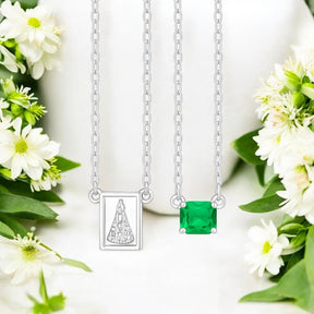 Escapulário Nossa Senhora Ap Pedra Octogonal Esmeralda 5x7mm Prata 925