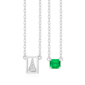 Escapulário Nossa Senhora Aparecida com Pedra Octogonal Esmeralda 5x7 mm – Prata 925