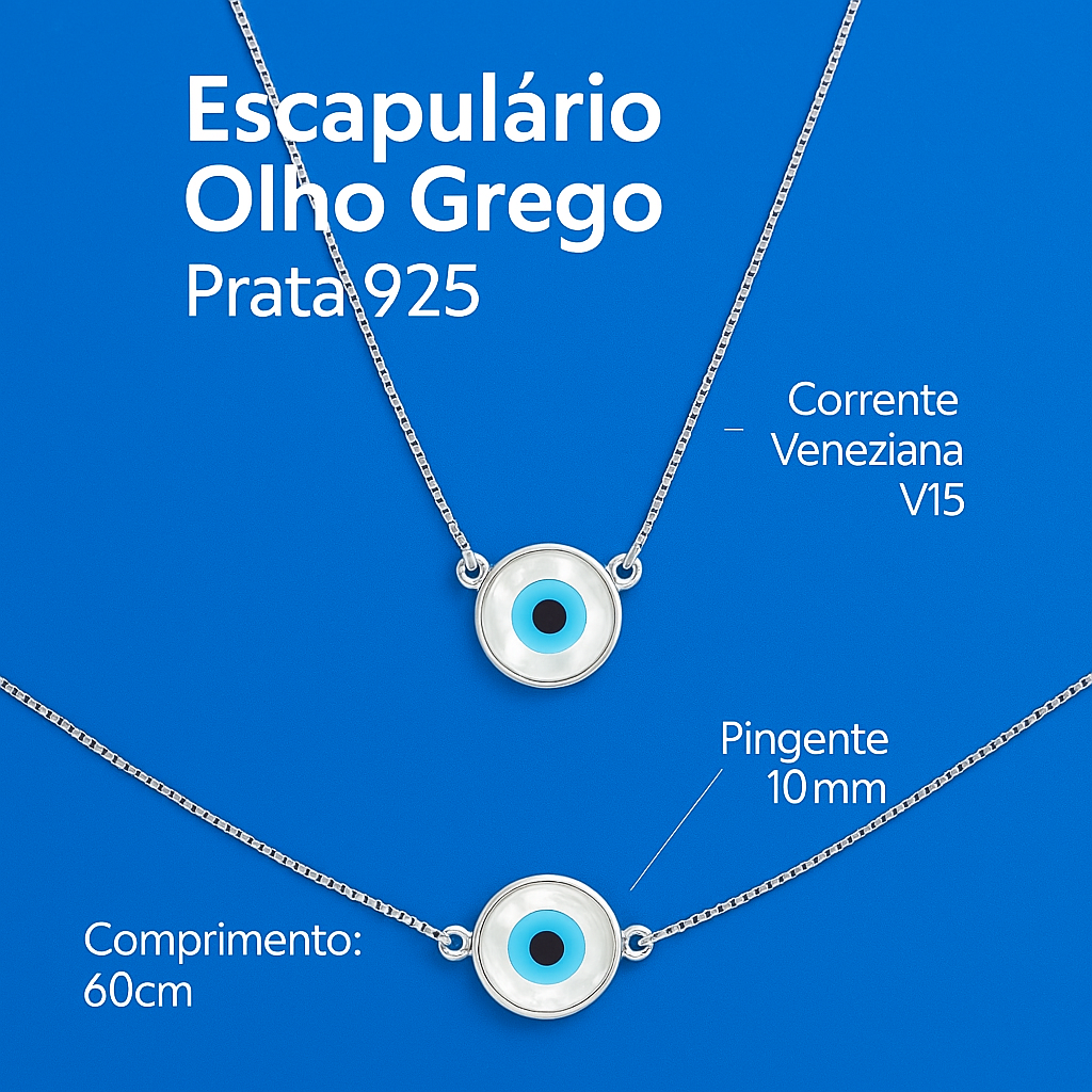 Escapulário Olho Grego Prata 925 Proteção e Sofisticação