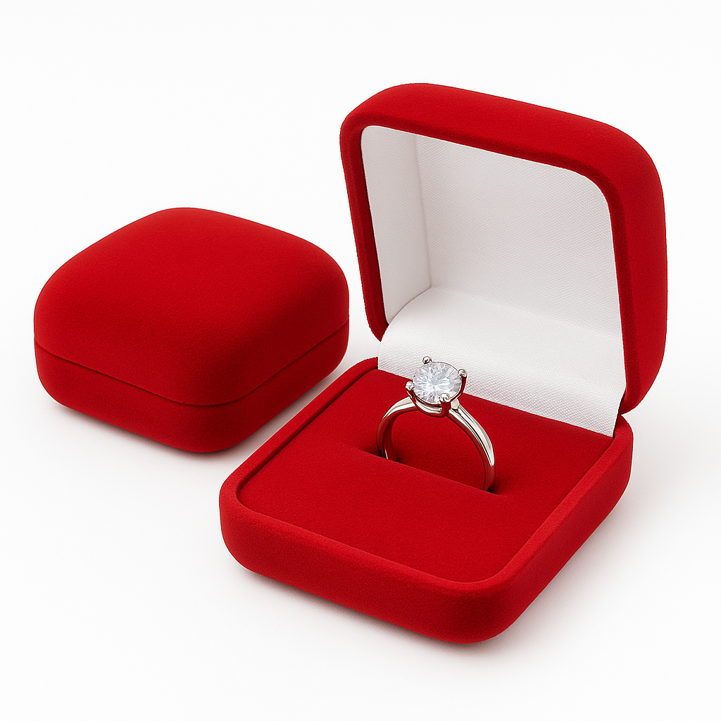 Estojo de Veludo Vermelho para Anel Corte H – Luxo e Elegância